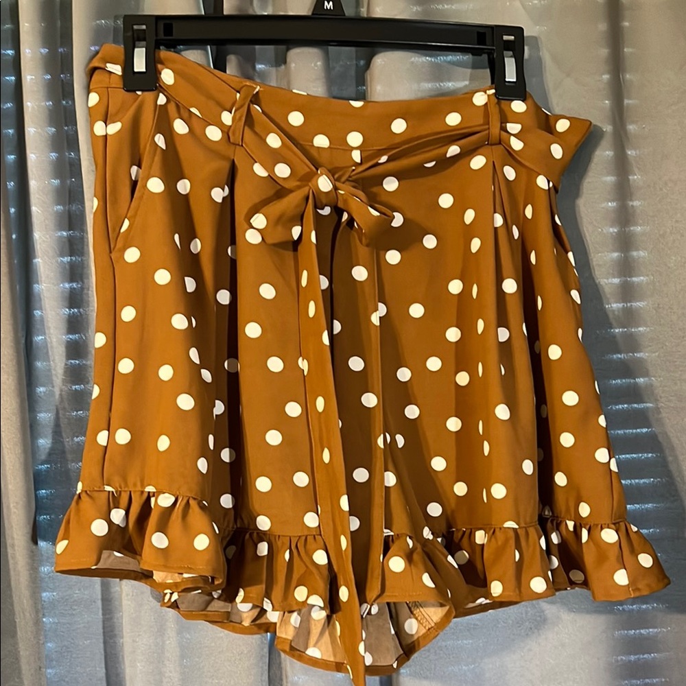 Chic Brown Polka Dot Skirt with Ruffle